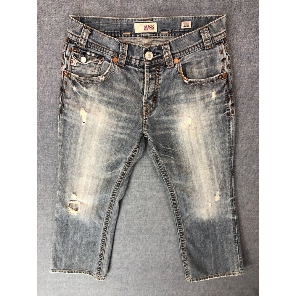 MEK Durham Jeans 34x30 Bootcut Medium Wash Denim Natural Fade Distressed Women's